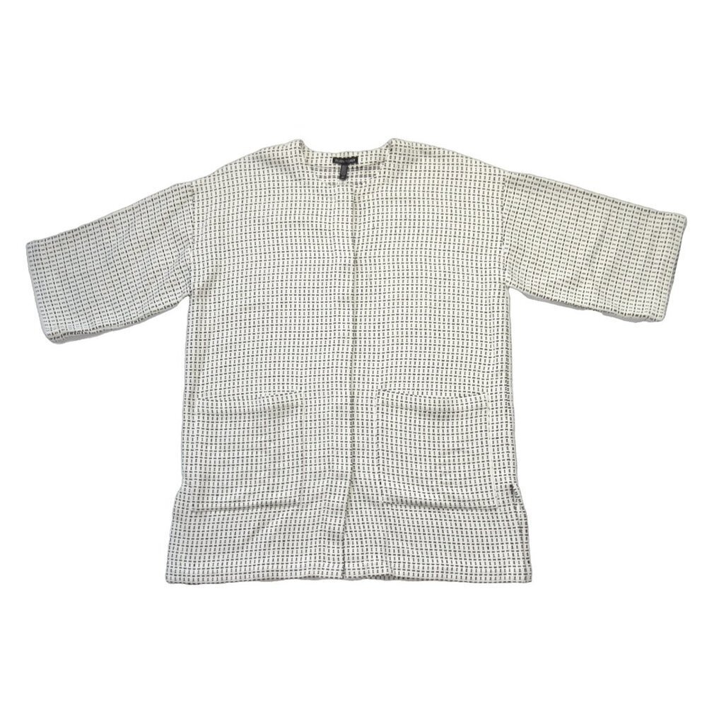 NWT Eileen Fisher Roundneck Jacket in Ecru Organic Cotton Blend Basketweave S - Picture 1 of 4